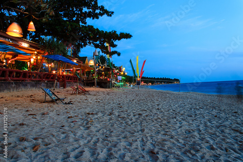 Amazing beautiful wide orange colorful sunset in Thailand Ko Lanta Island photo