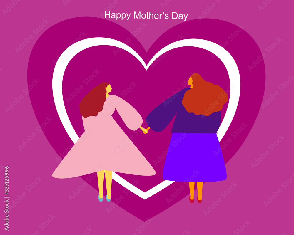 Vector cartoon character art drawn flat design happy Mother’s Day, heart pattern beautiful pink pastels color background mother and daughter love holding hand Mother’s Day concept Vector cartoon character art drawn flat design happy Mother’s Day, heart pattern beautiful pink pastels color background mother and daughter love holding hand Mother’s Day concept