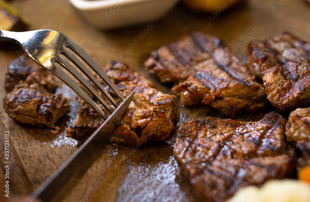 beef steak on the sealed grill, turkish meal beef steak on the sealed grill, turkish meal