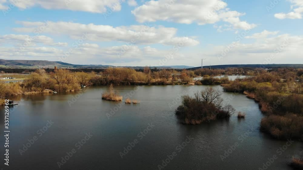 bamberg bavaria germany aerial shot of a small lake and cloudy sky bamberg bavaria germany aerial shot of a small lake and cloudy sky
