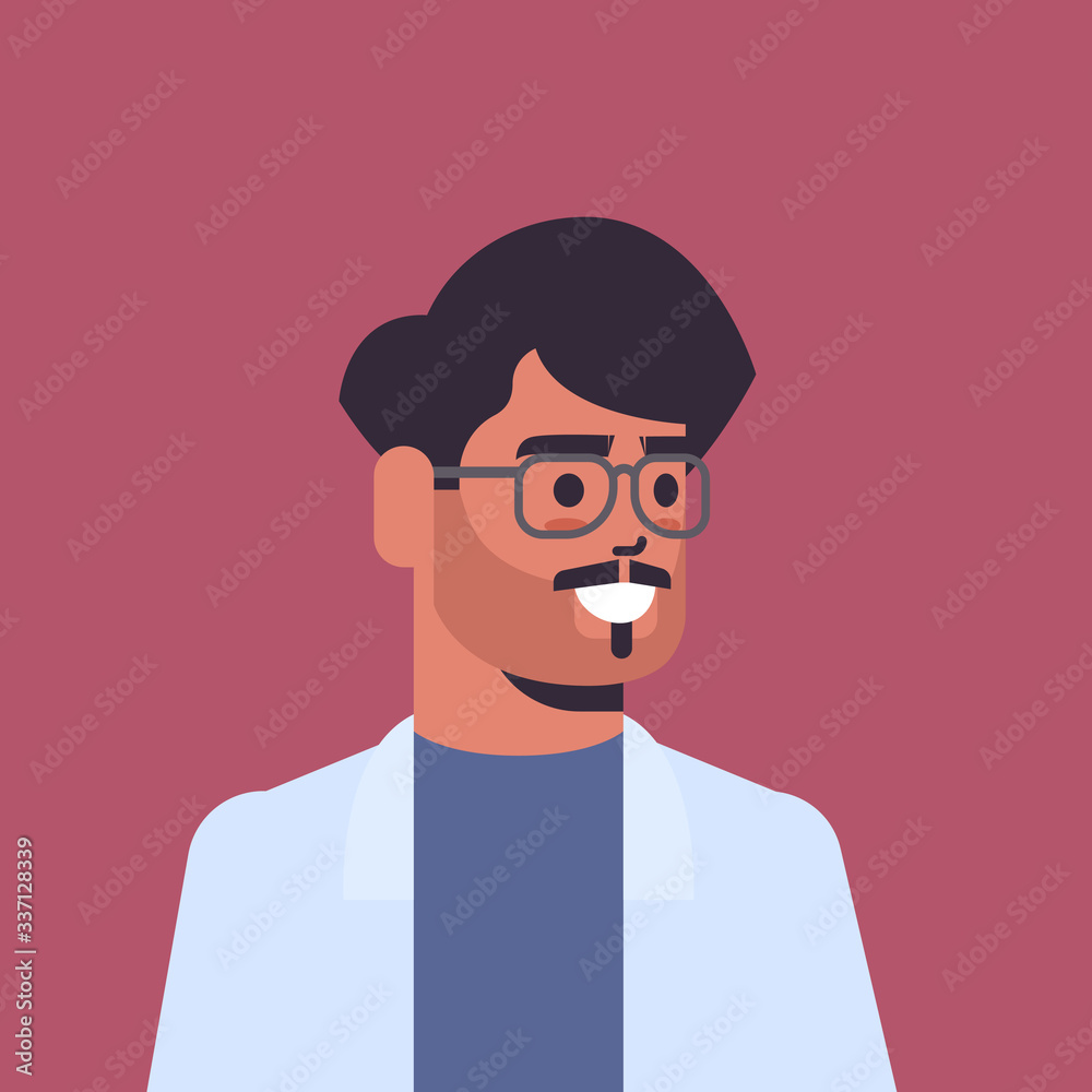 beautiful indian man wearing glasses looking in camera smiling male cartoon character portrait vector illustration