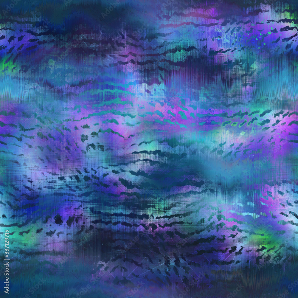 Holographic surreal ombre iridescent blend of purple green and blue with digital pattern overlay. Soft flowing surreal fantasy graphic design. Seamless repeat raster jpg pattern swatch.