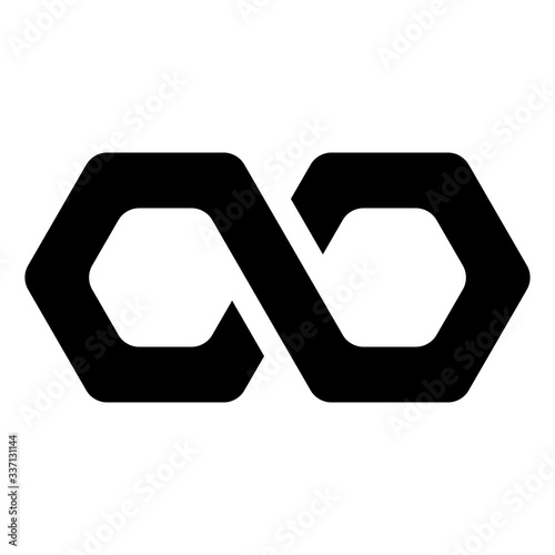 Black infinity symbol icon - hexagonal shape. Simple flat vector design element