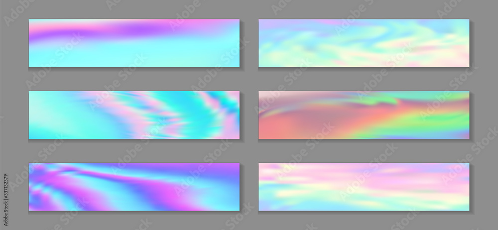 Neon holo modern banner horizontal fluid gradient unicorn backgrounds vector collection. Beautiful 