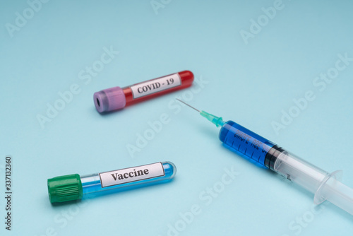 Laboratory test tubes for coronavirus and allergy test. Search for a vaccine for the virus.
