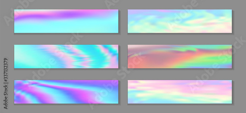 Neon holo modern banner horizontal fluid gradient unicorn backgrounds vector collection. Beautiful 