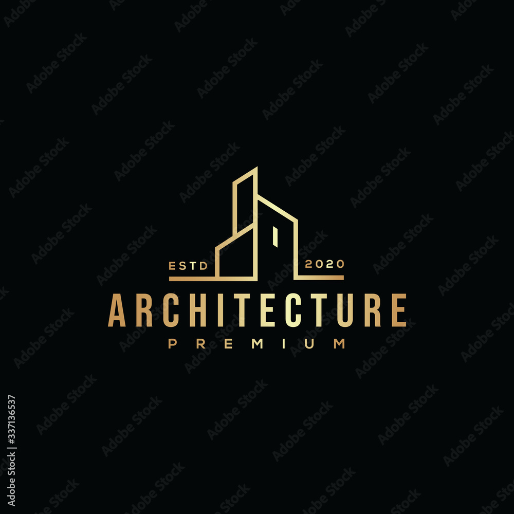gold building architecture logo hipster retro vintage Premium Vector design template