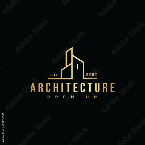 gold building architecture logo hipster retro vintage Premium Vector design template
