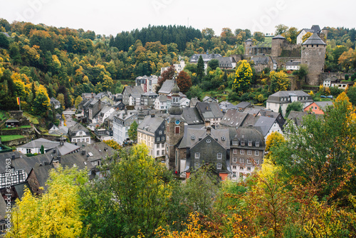 view of the city of Monschau from the top of a hill, Germany