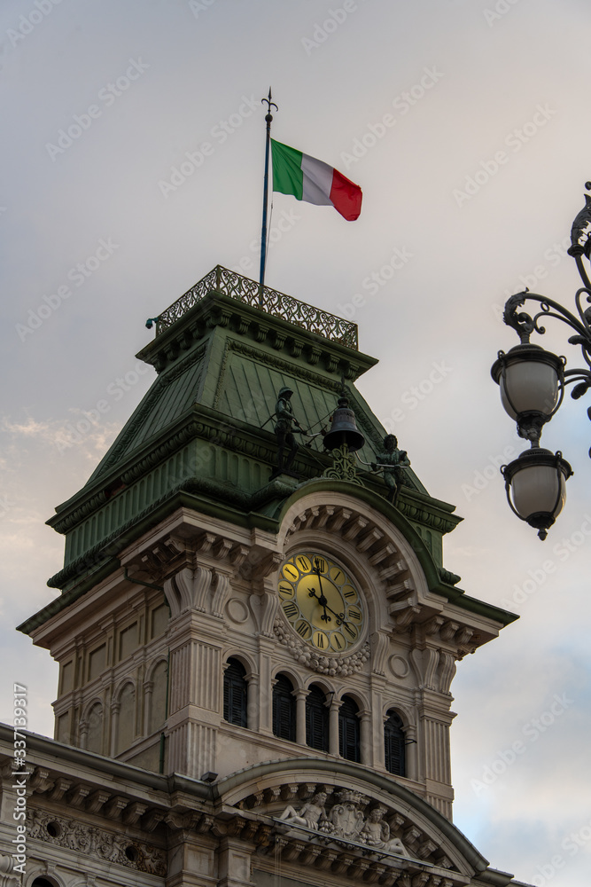 Clocktower in the Piazza Unita in Trieste, Italy