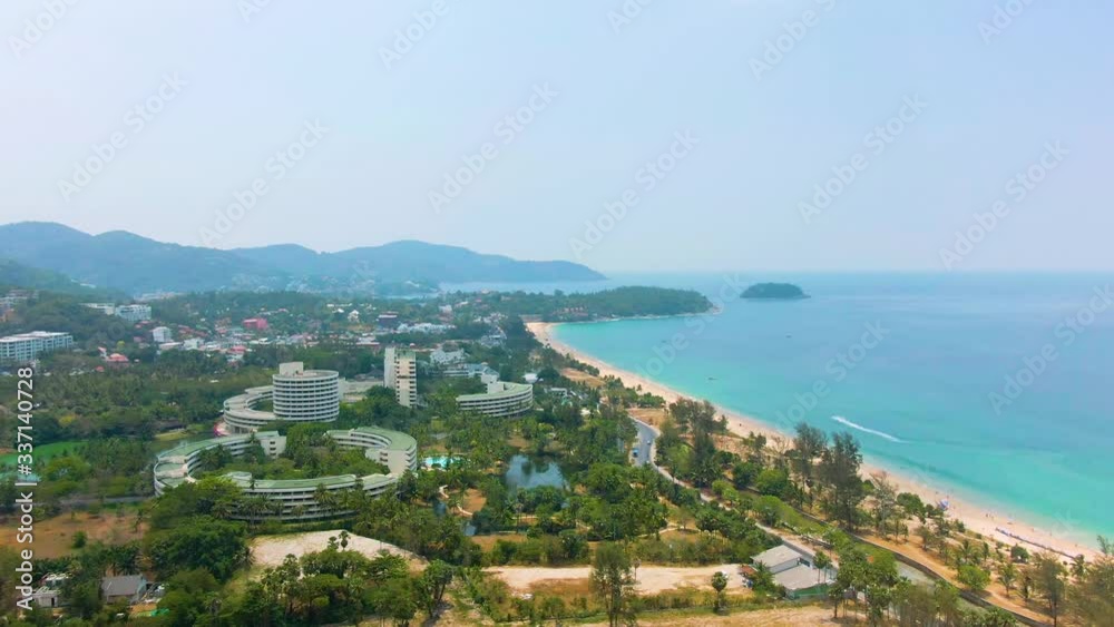 Aerial photography on the beautiful Karon beach in Thailand. Hot resort place Aerial photography on the beautiful Karon beach in Thailand. Hot resort place