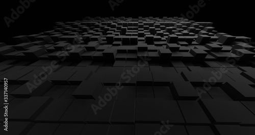 Abstract Landscape Cube with Disordered Formation on Dark background. 3D Rendering Illustration