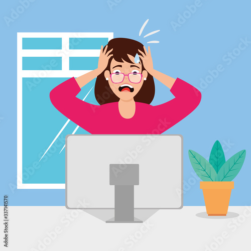 woman with stress attack in workplace vector illustration design