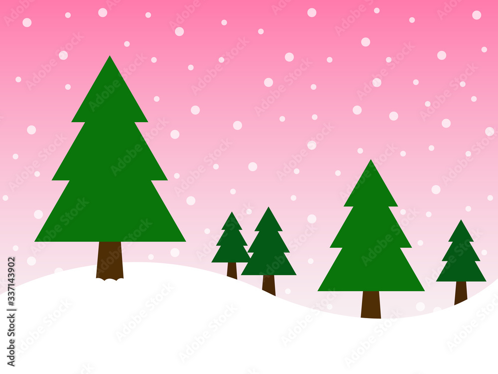 Fototapeta premium Christmas tree on snow and pink background in merry christmas festival. Illustration EPS10