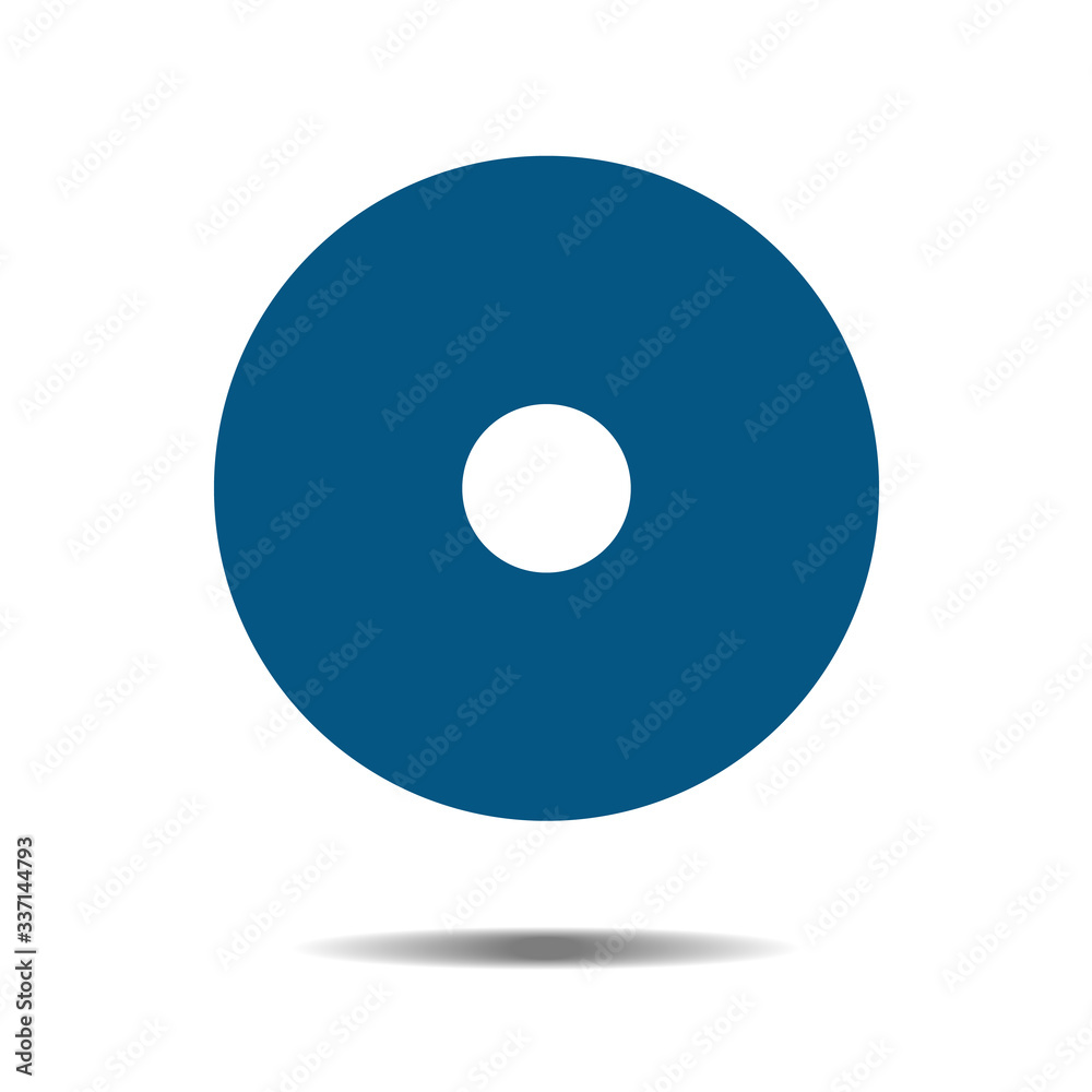 Blue CD icon, vector illustration flat design style isolated on white background with shadow Blue CD icon, vector illustration flat design style isolated on white background with shadow