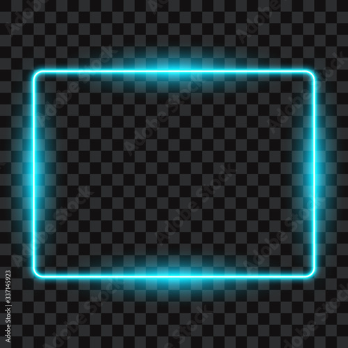 Blue neon glowing frame, sign on transparent background, vector illustration.