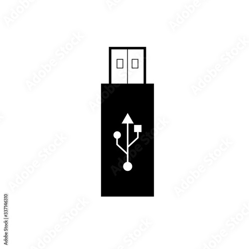 Black usb flash drive icon with symbol, vector isolated on white background. Connectors and sockets for PC and mobile devices.