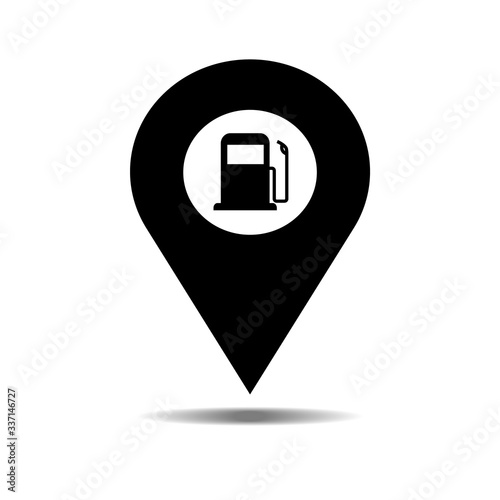 Gas station black icon map pointer, check in vector illustration.