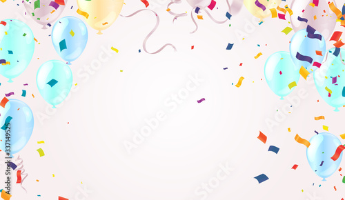 balloons colorful confetti Celebration carnival ribbons. luxury greeting rich card.