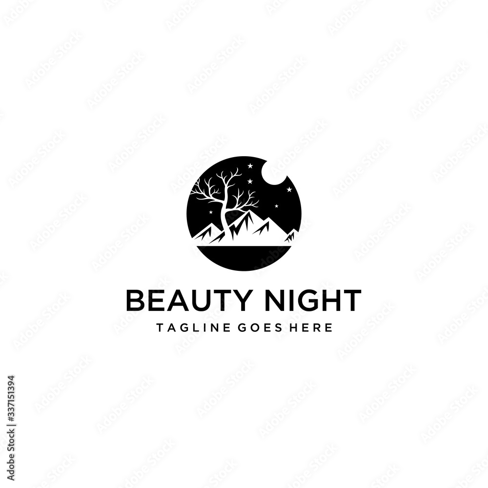 Creative beauty night sign star moon logo template design