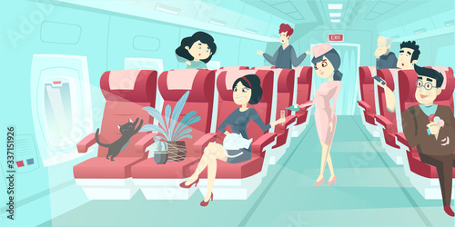 Vector of various passengers inside airplane