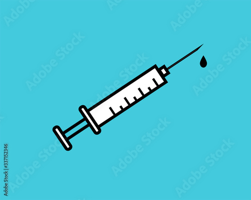 black and white syringe simple vector logo and icon flat style isolated on blue background. vector illustration EPS10