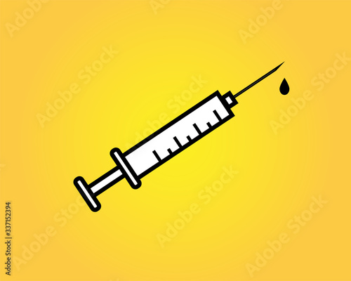 black and white syringe simple vector logo and icon flat style isolated on yellow background. vector illustration EPS10