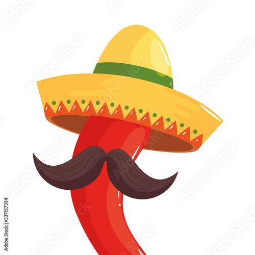 Mexican chilli with hat and mustache design, Mexico culture tourism landmark latin and party theme Vector illustration