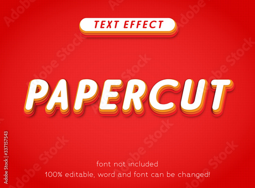 Editable text effect papercut colorful fun style vector template letter type