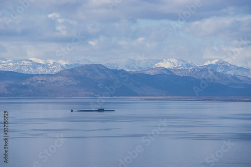 Seascape with a submarine in Avachinskaya Bay, Kamchatka