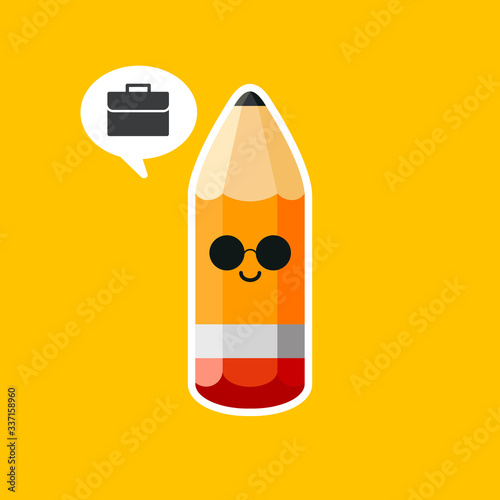 Cute and Kawaii Pencil charcter reative icon. . Isolated Pencil sign on color background. Drawing tools symbol, logo illustration. vector education illustration, stationery