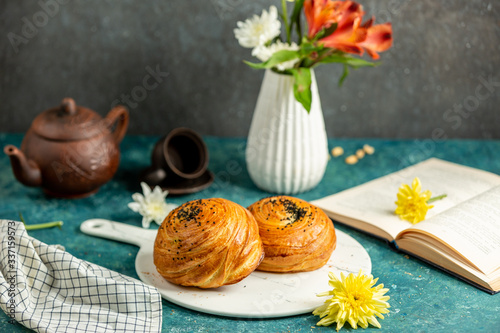 traditional azerbaijani pastry shorgoghal filled with spicy and salty mixture