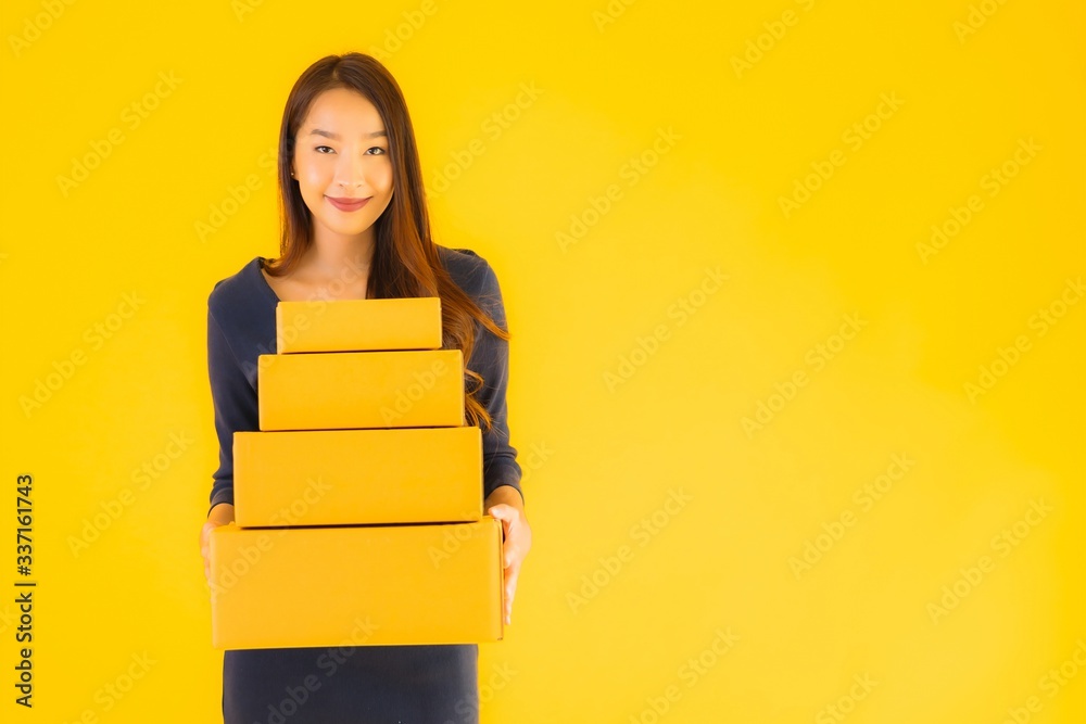 Portrait beautiful young asian woman with cardboard box Portrait beautiful young asian woman with cardboard box