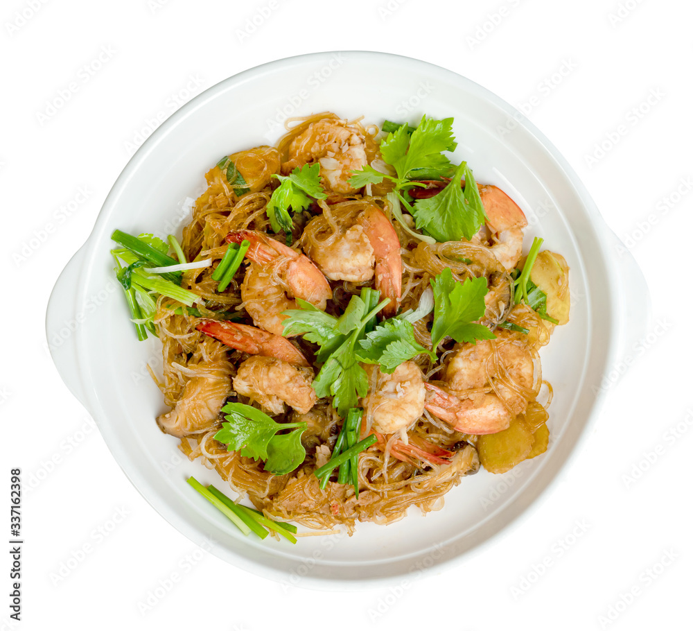 Baked Shrimp with vermicelli isolated on white background ,include clipping path Baked Shrimp with vermicelli isolated on white background ,include clipping path