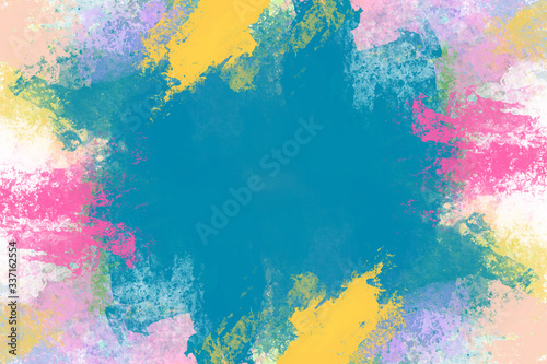Graphic illustration of dynamic paint texture in vivid tone colors. Modern digital art background. Trendy surface design. Copy space © lermont51