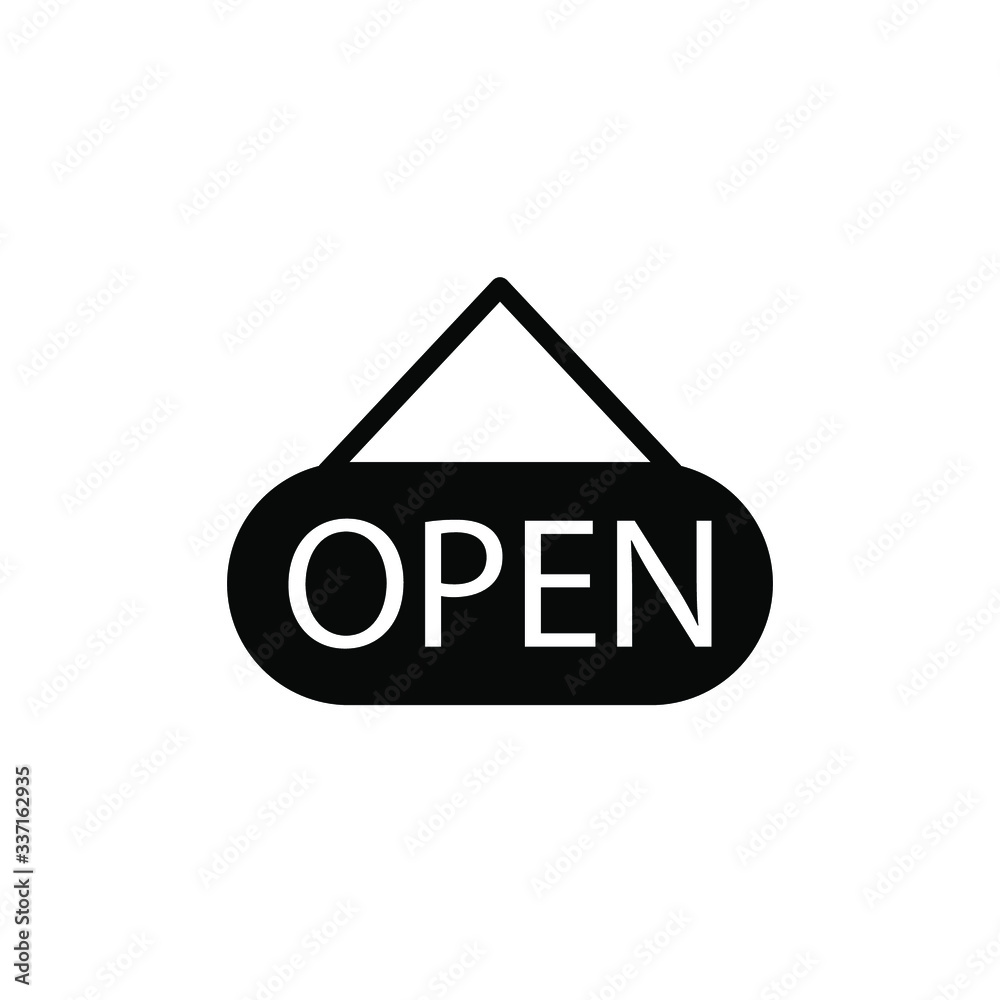 Open Icon Vector Emblem Isolated , Shop Banner Frame Board Element Graphic Template Logo Information, Outline Solid BAckground White
