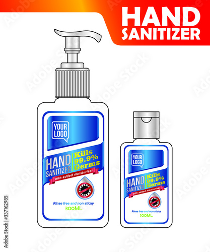 Hand sanitizer label design vector graphic template for packaging design.