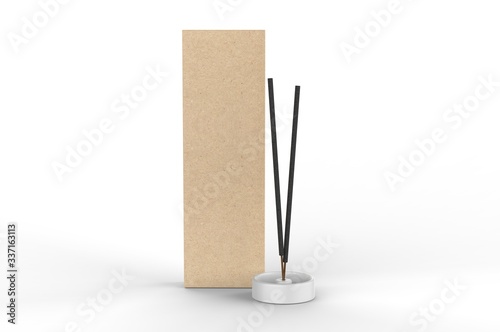 Blank Packaging Incense Stick Paper Box For Branding, 3d render illustration. photo