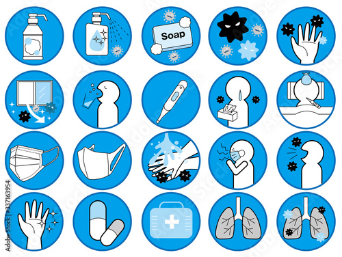 ウィルス：感染 空気感染 予防 予防方法 方法 避ける 説明 表 アイコン 