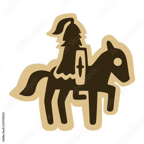 Vector drawing of an ancient horseman with a shield and a helm. Can represent a Roman cavalier, a Celtic warrior, a fantasy hero, a medieval general, a paladin, a chieftain, etc.