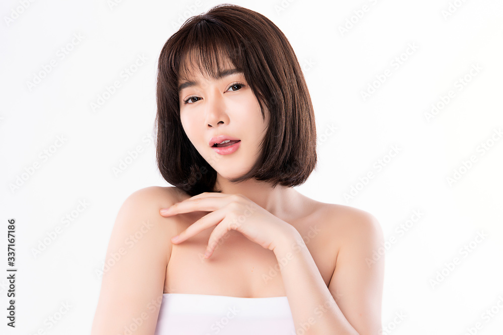 Beautiful Young Asian Woman with Clean Fresh Skin. Face care, Facial treatment, Cosmetology, beauty and healthy skin and cosmetic concept, woman beauty skin isolated on white background Beautiful Young Asian Woman with Clean Fresh Skin. Face care, Facial treatment, Cosmetology, beauty and healthy skin and cosmetic concept, woman beauty skin isolated on white background