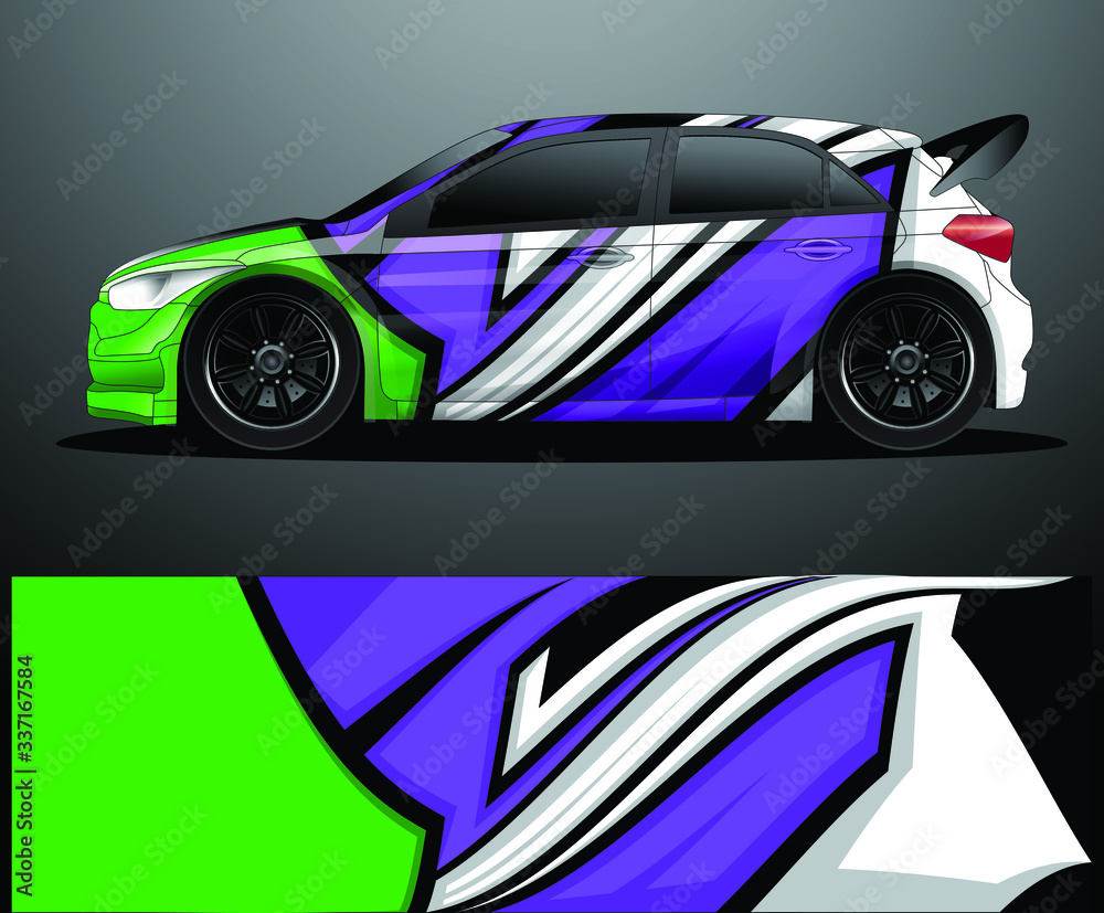 Fototapeta premium Rally car decal graphic wrap vector, abstract background