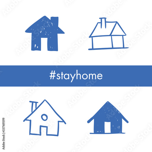 House doodle icons. Graphic design elements for stay at home campaign. Hand drawn illustrations.