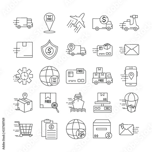 bundle of fast delivery and free delivery line style icons vector illustration design