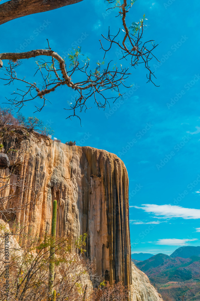 Full shot of the Petrified Hierve el agua waterfalls in Oaxaca