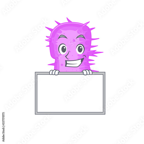 Smiling acinetobacter baumannii cartoon design style has a board