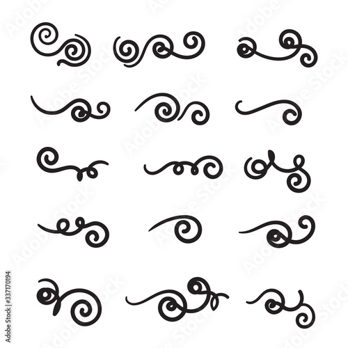 Hand drawn flourishes swirls, text dividers, wedding decor design elements.doodle style vector