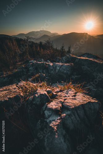 Fototapeta Naklejka Na Ścianę i Meble -  Sunset mountain Landscape in the Austrian Alps in Summer