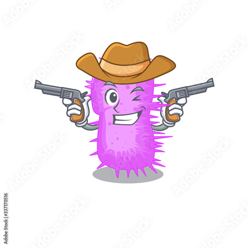 Cute handsome cowboy of acinetobacter baumannii cartoon character with guns