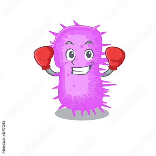 A sporty boxing athlete mascot design of acinetobacter baumannii with red boxing gloves
